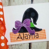 Witch Hat with Bow and Namebox Machine Applique Design - Triple Stitch